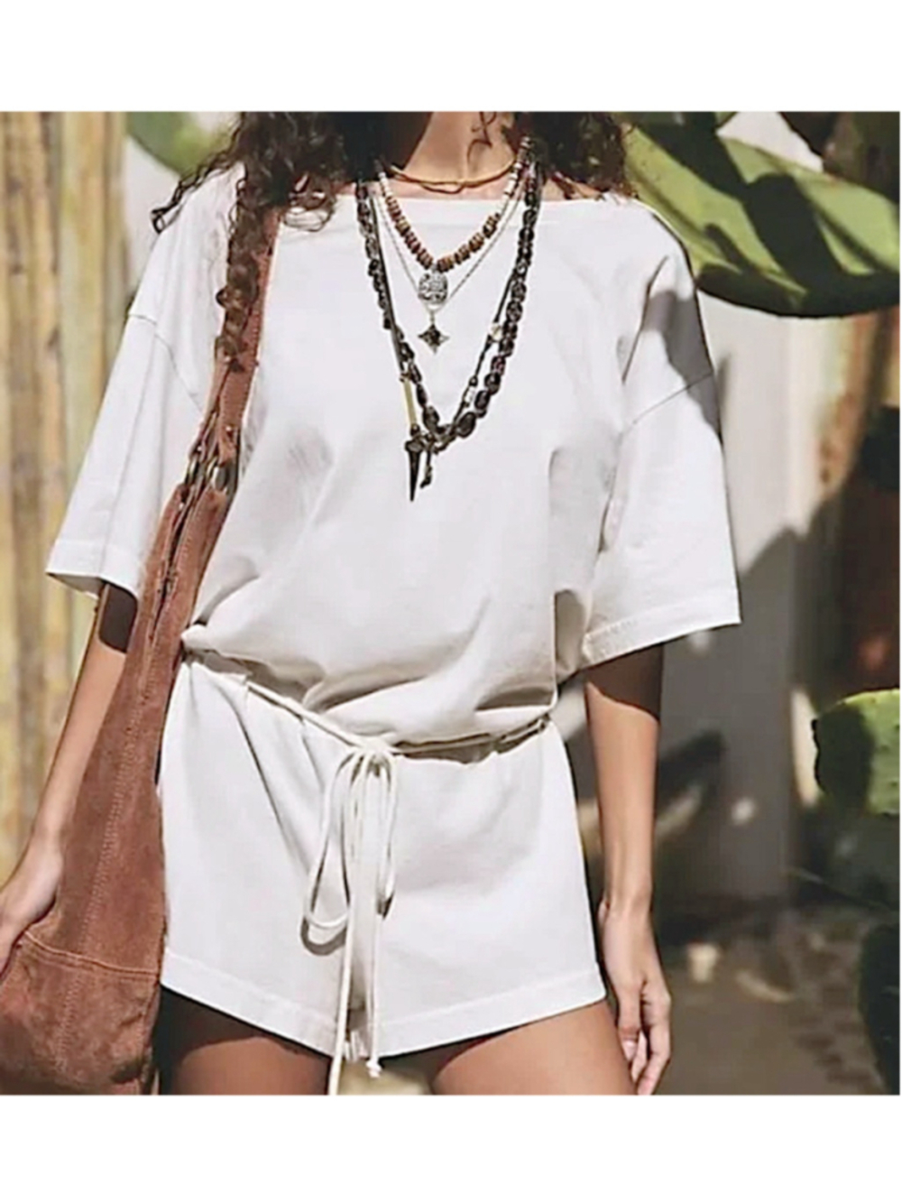 Free People Free-est Brown & White Drawstring Romper XS Bundle NWOT - Picture 5 of 10